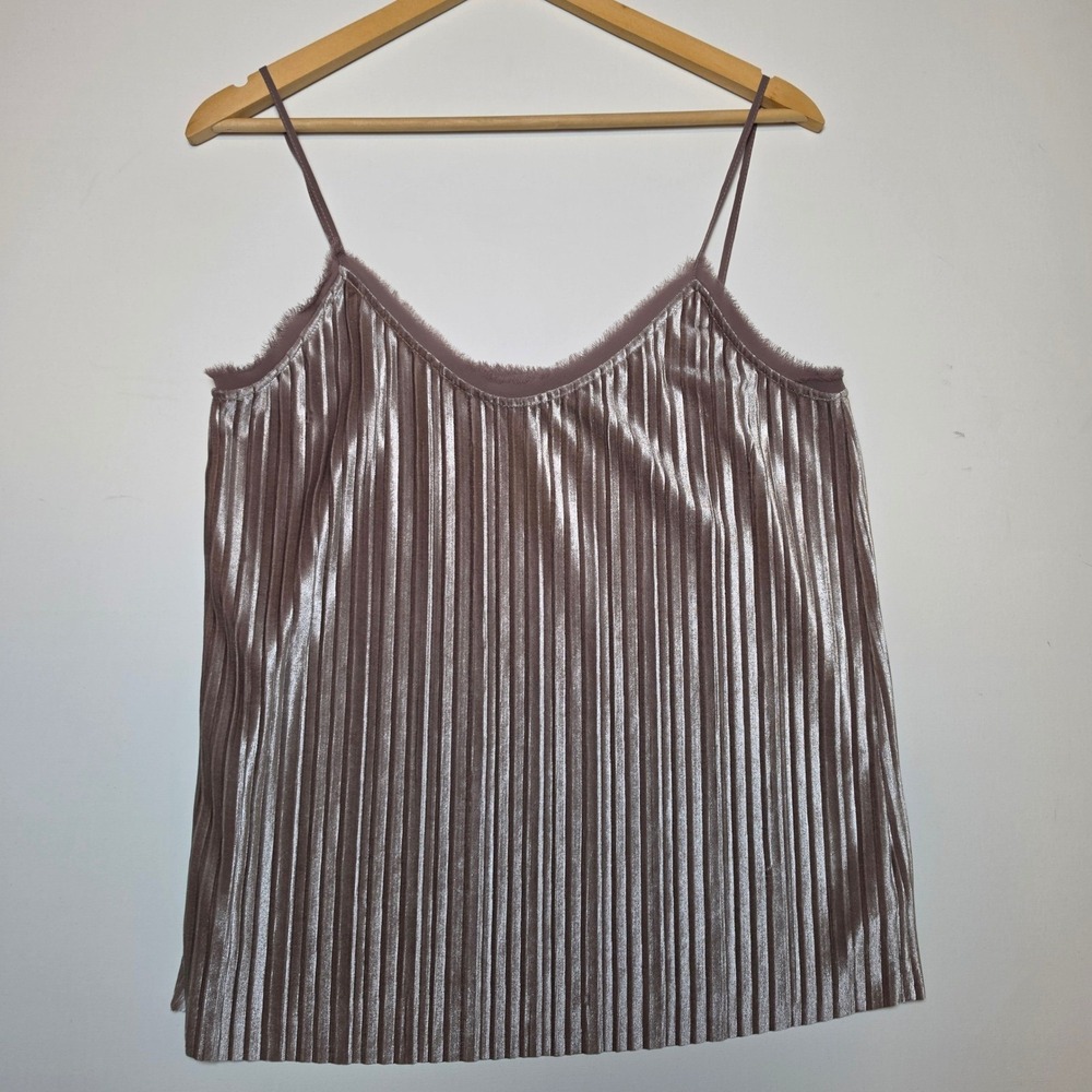 Jasmine & Juliana Pleated Metallic Velvet Cami Top Mauve Pink Size Medium